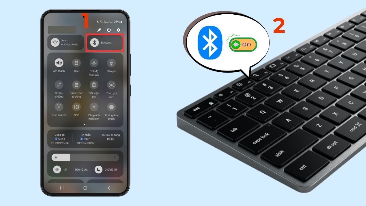 Bật Bluetooth điện thoại để sử dụng app kết nối bàn phím với điện thoại.