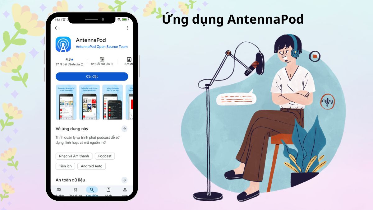 App nghe podcast miễn phí AntennaPod mã nguồn mở không quảng cáo dành cho hệ điều hành Android.