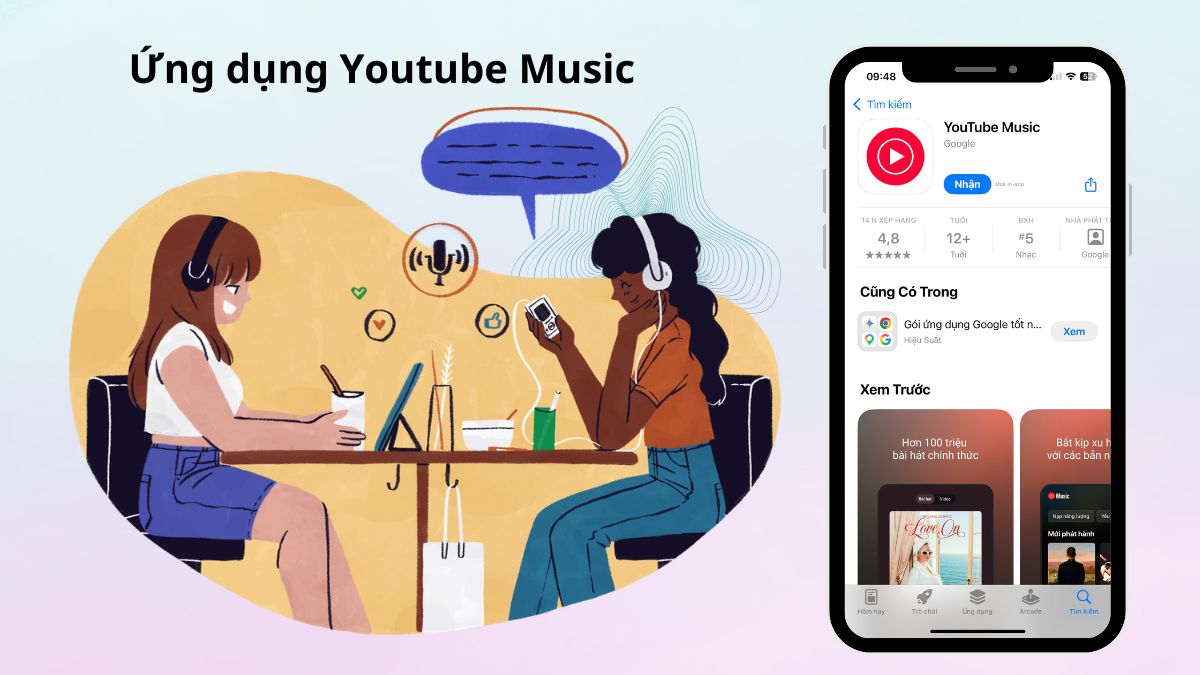 Trải nghiệm nghe podcast ở đâu hay với ứng dụng nghe podcast YouTube Music trên điện thoại.