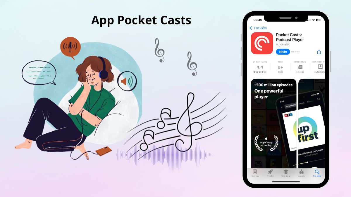 Ứng dụng nghe podcast Pocket Casts hỗ trợ quản lý danh sách phát và tùy chỉnh âm thanh.