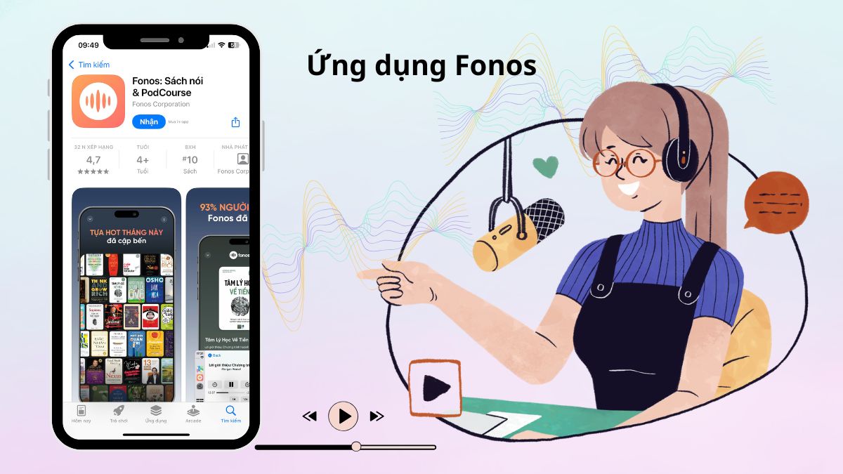 Sử dụng app nghe podcast Fonos để tiếp cận các nội dung số và bài học bản quyền.