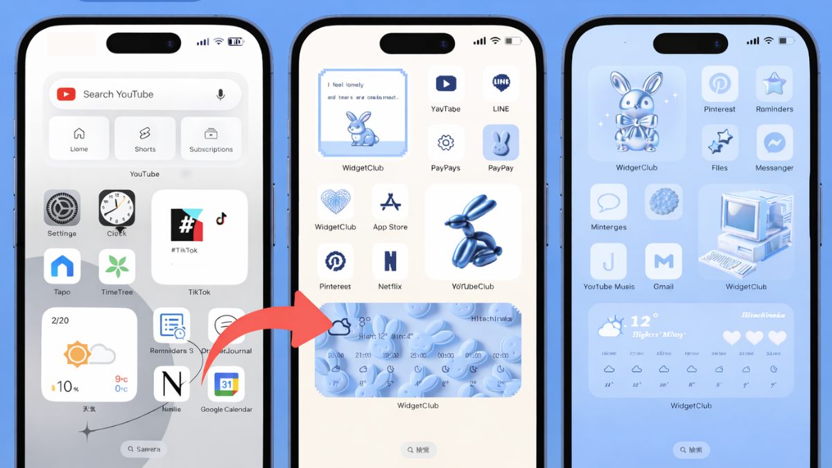 So sánh giao diện trước và sau khi dùng app trang trí màn hình điện thoại WidgetClub.