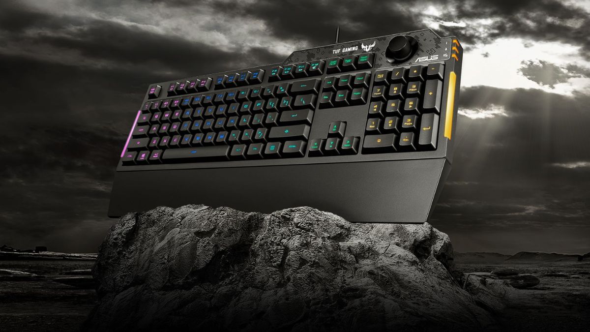 Bàn phím giả cơ Asus TUF K1 với thiết kế khung cứng cáp và chống tràn.