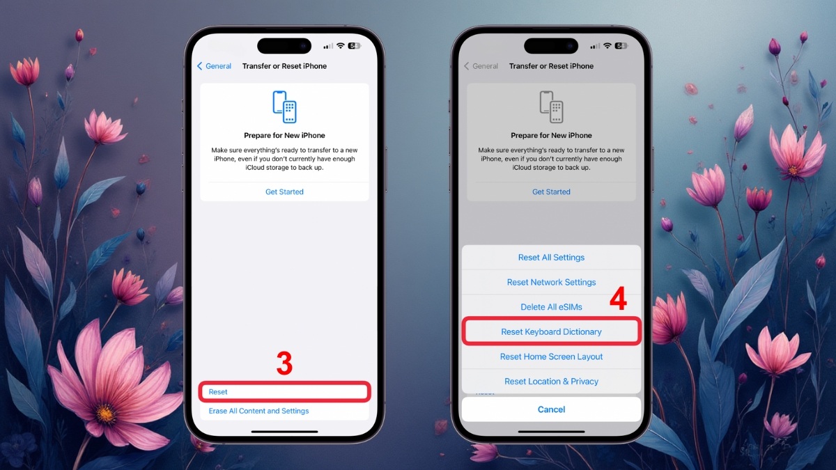 Chọn Đặt lại Từ điển Bàn phím khắc phục bàn phím bị loạn
