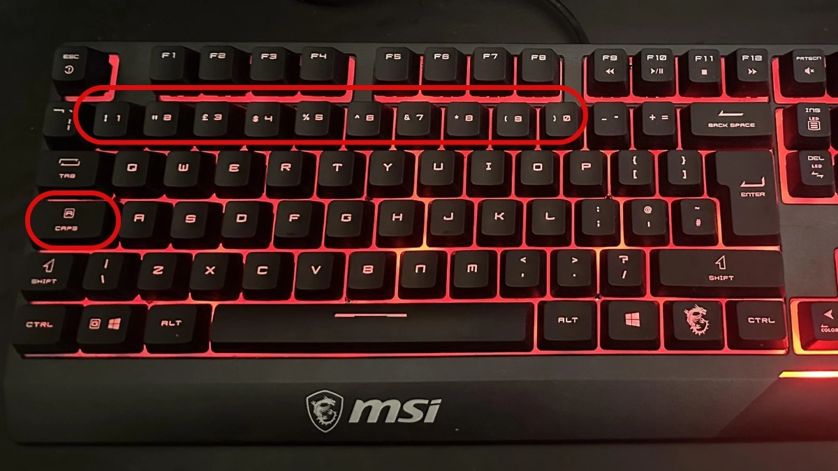 Sử dụng tổ hợp Caps Lock và hàng phím số để thay thế phím F1-F10.