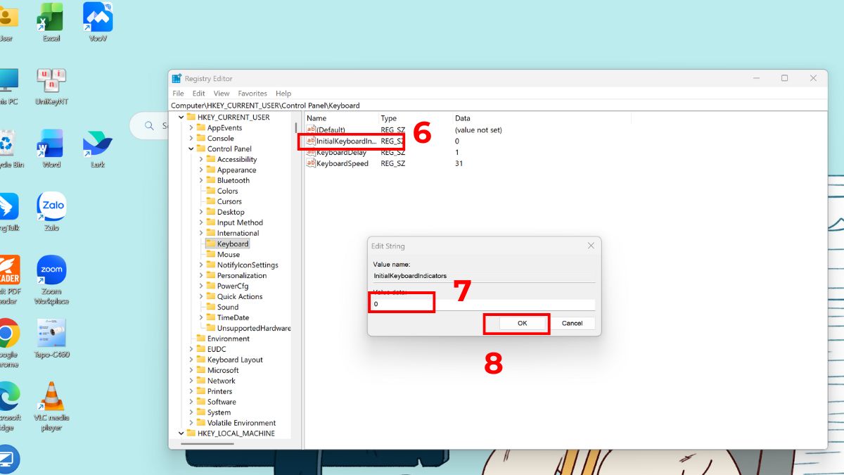 Chỉnh sửa giá trị Indicators để mở khóa bàn phím máy tính bị khóa không gõ được nhanh chóng.