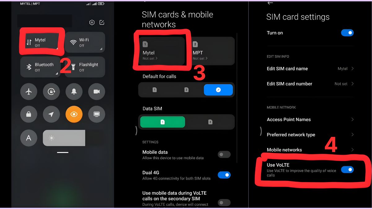 các bước kích hoạt VoLTE trên SIM bằng menu kéo nhanh