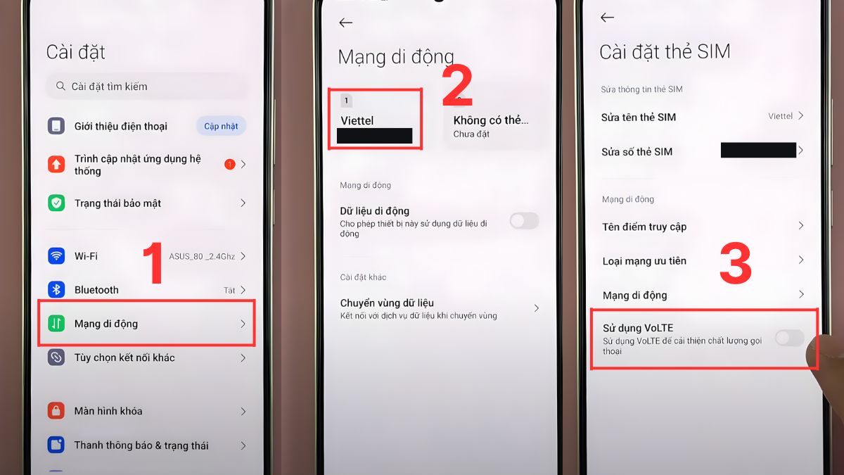 cách tắt VoLTE trên Xiaomi kéo thanh gạt sang trái