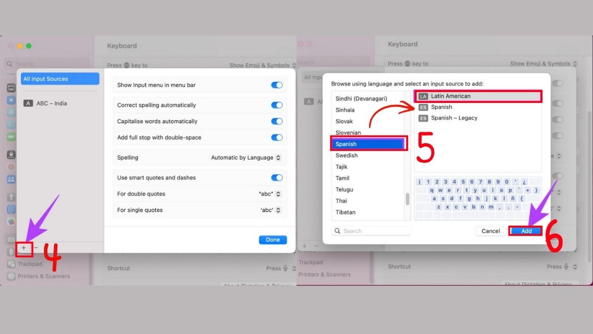 Thêm ngôn ngữ gõ mới trong phần cài đặt bàn phím máy tính trên hệ điều hành macOS.