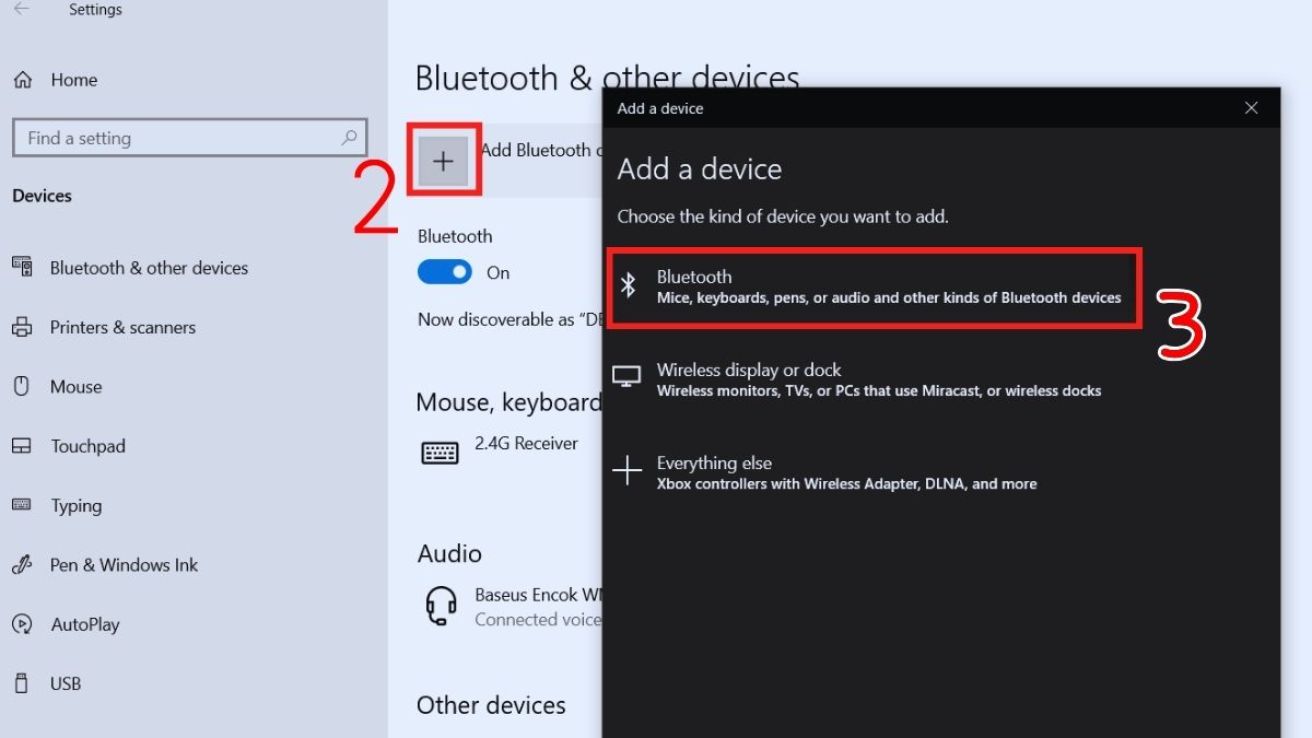 Các bước thêm thiết bị trong phần cài đặt bàn phím Win 10 trên máy tính.