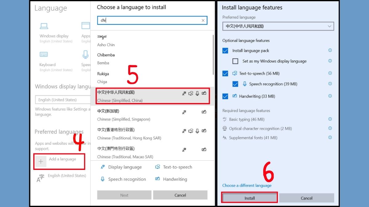 Cách cài đặt bàn phím tiếng Trung trên máy tính thông qua mục Add a language.