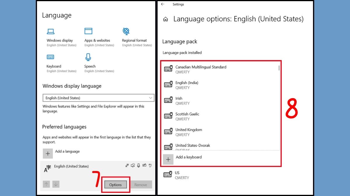 Tùy chỉnh kiểu bố cục phím khi thực hiện cài đặt bàn phím máy tính Win 11.