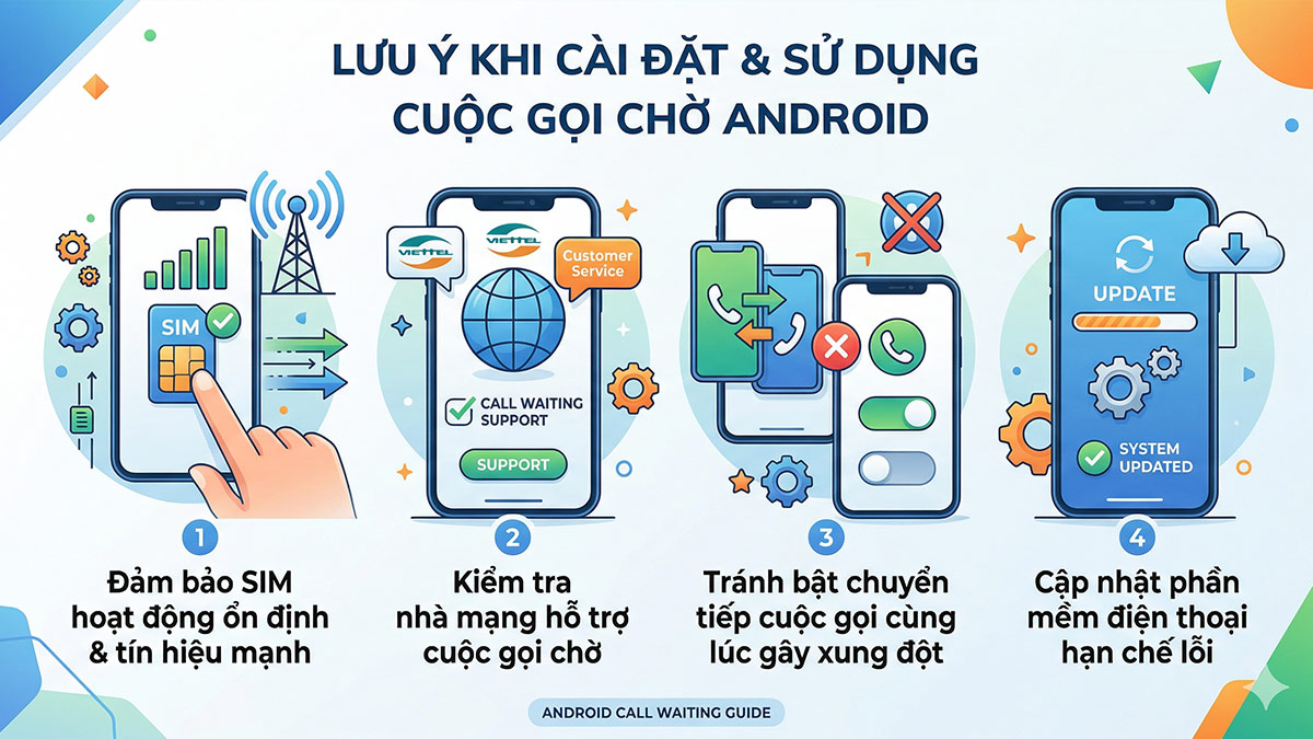 Các lưu ý quan trọng khi thực hiện cài đặt cuộc gọi chờ trên Android.