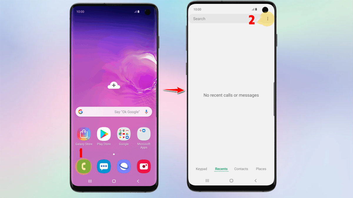 Mở ứng dụng điện thoại và menu cài đặt cuộc gọi chờ trên Android.