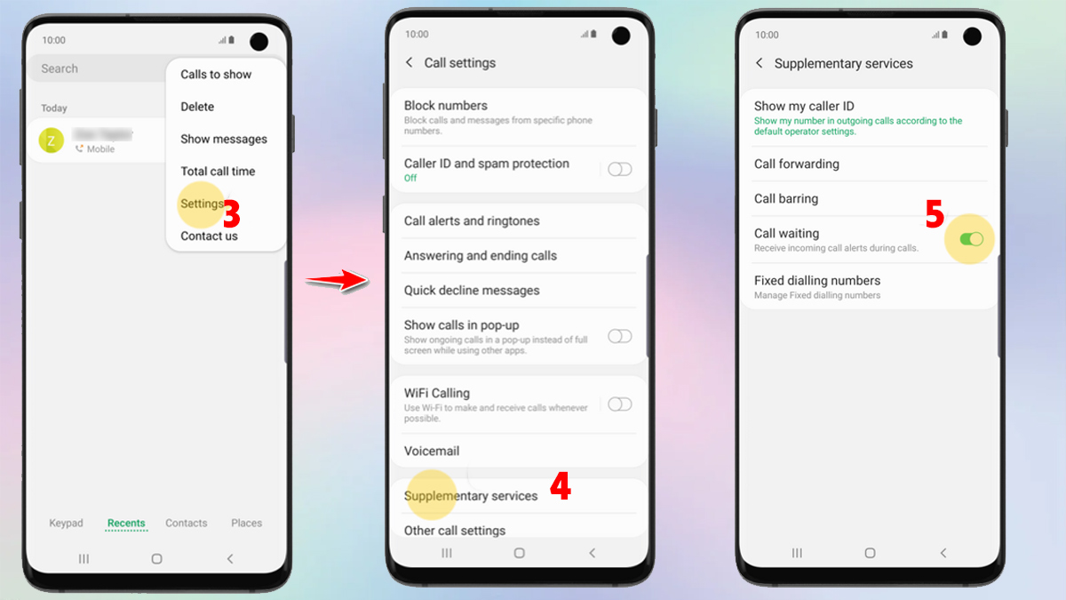 Cách cài đặt cuộc gọi chờ trên Samsung qua menu các dịch vụ bổ sung.