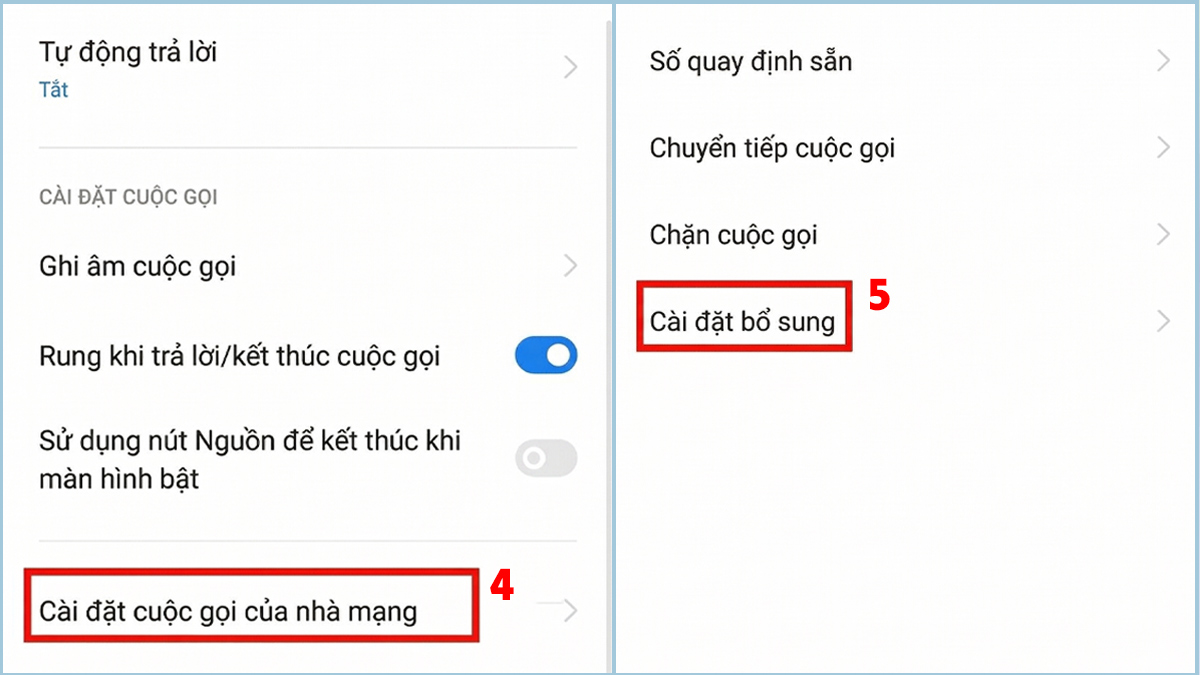 Truy cập cài đặt bổ sung để cài đặt cuộc gọi chờ trên Android máy OPPO.