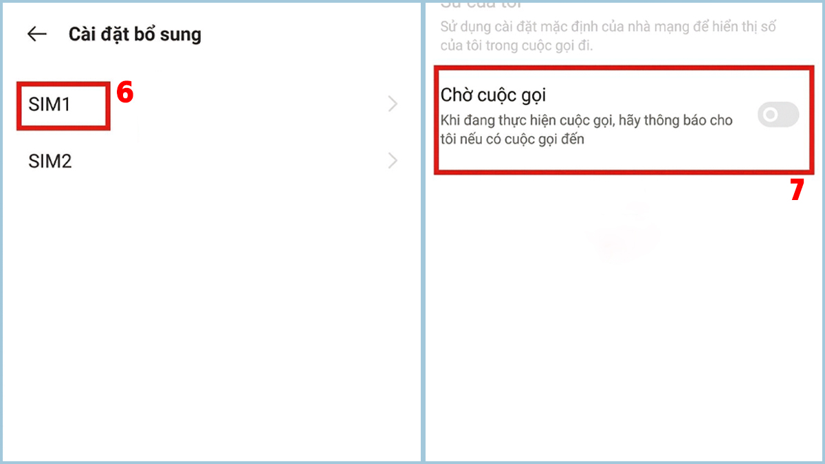 Chọn SIM và bật cuộc gọi chờ trên Android điện thoại Xiaomi thành công.