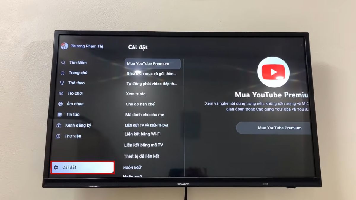 Vào mục Cài đặt trên ứng dụng thực hiện cách đăng nhập youtube trên tivi.