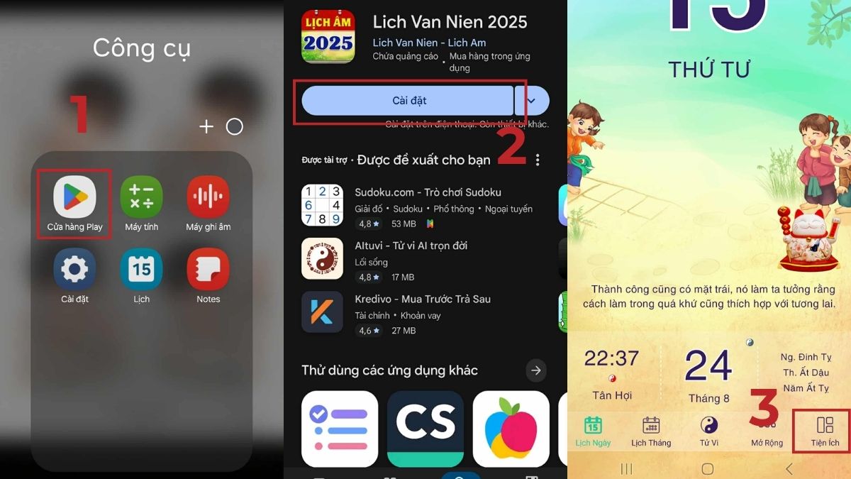 cách đưa lịch âm ra màn hình samsung tải ứng dụng Lịch Vạn Niên