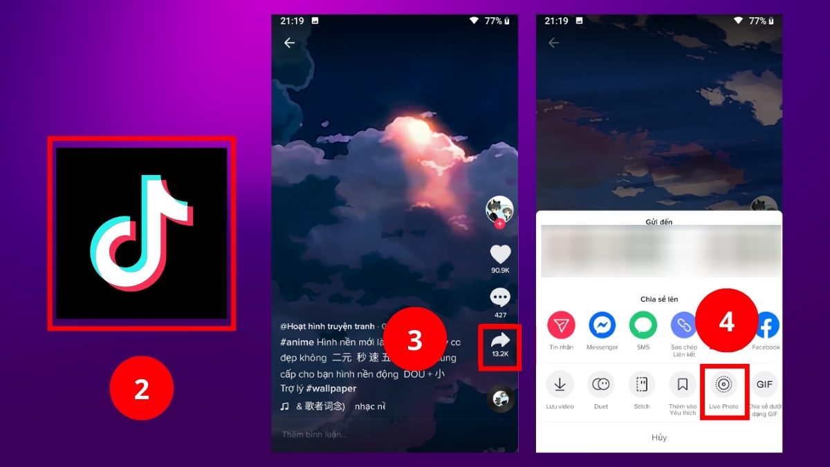 Thao tác chọn Live Photo trên TikTok để làm hình nền điện thoại.