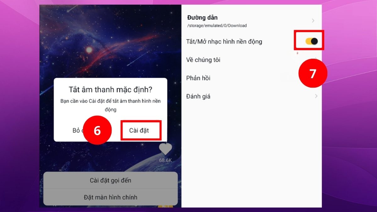 Tùy chọn tắt hoặc mở âm thanh trong cách đặt video làm hình nền điện thoại có tiếng.