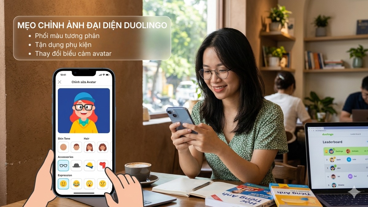 Mẹo chỉnh sửa avatar độc đáo theo cách đổi ảnh đại diện trên duolingo.