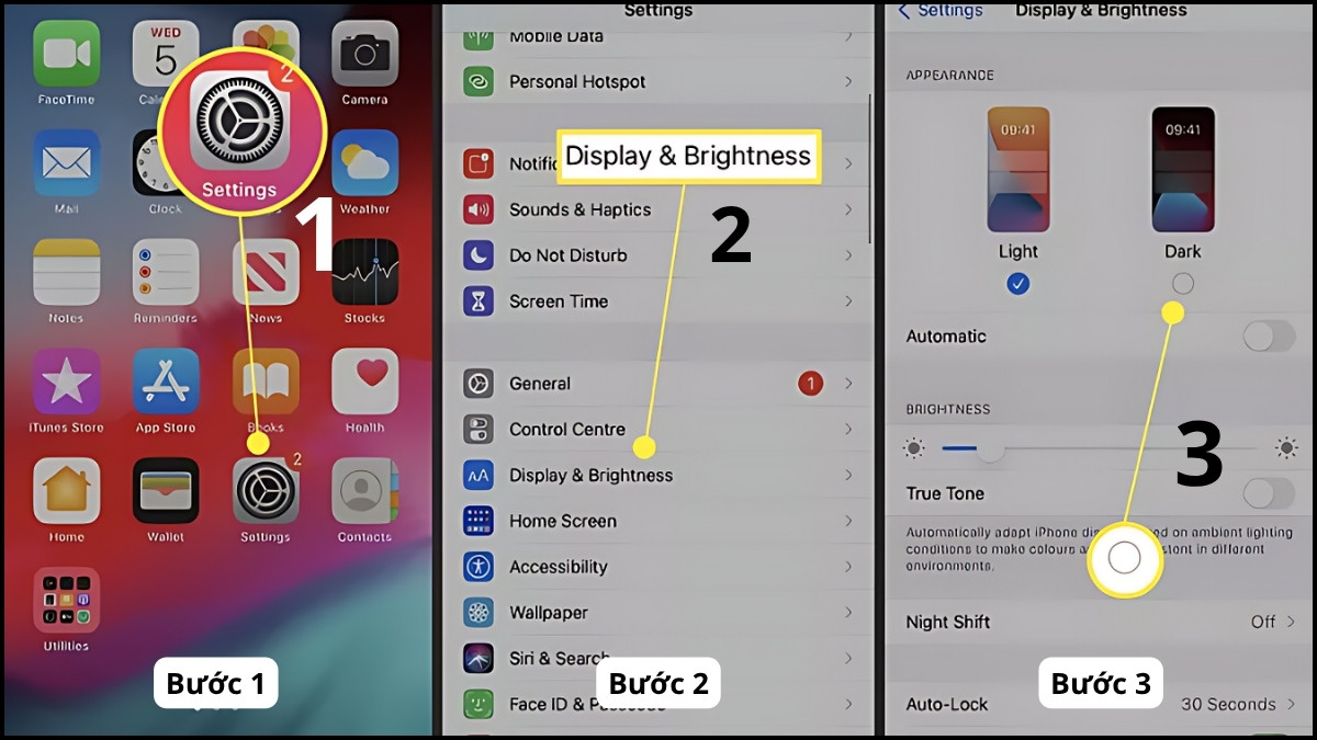Chuyển chế độ tối trong cách đổi màu bàn phím iphone đơn giản nhất.