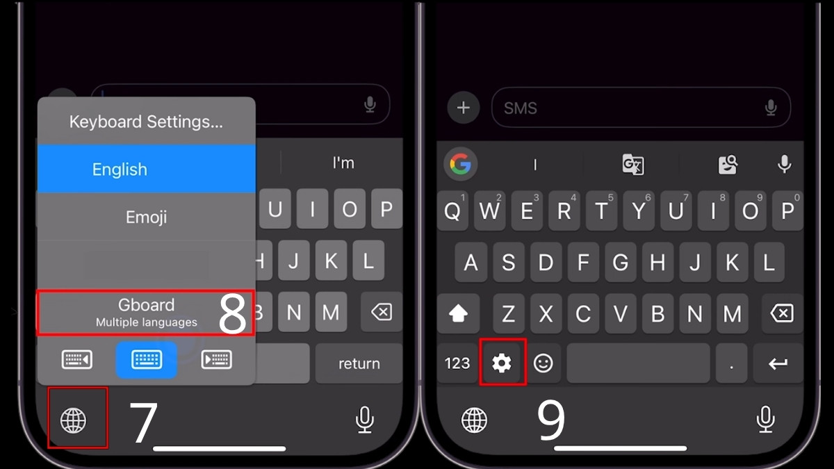 Thao tác chuyển đổi Gboard thực hiện cách đổi màu bàn phím điện thoại.
