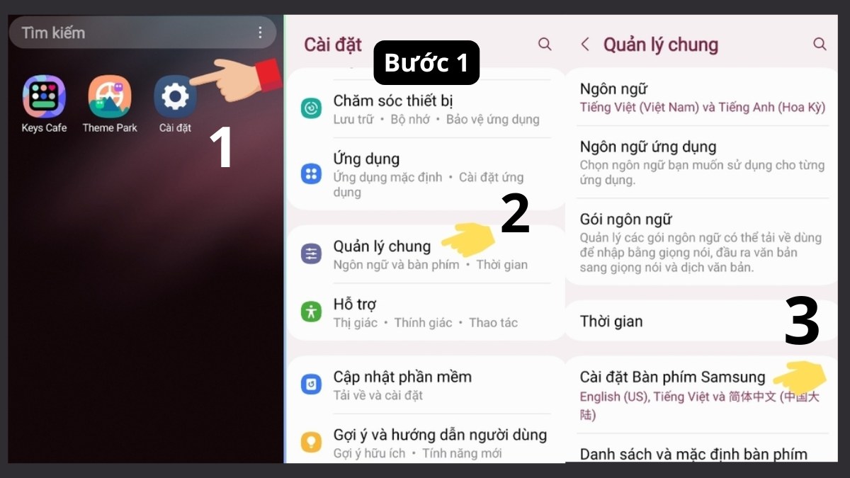 Hướng dẫn cách đổi màu bàn phím điện thoại samsung trong phần quản lý chung.