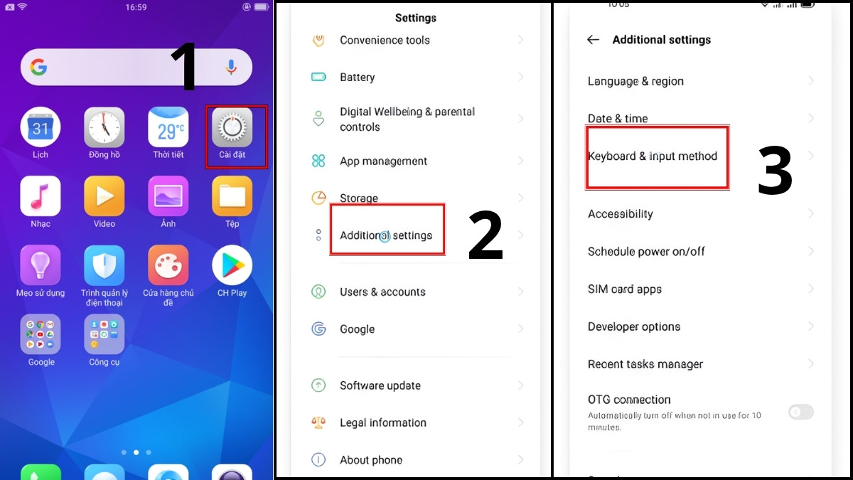 Các bước cài đặt cách đổi màu bàn phím điện thoại oppo cực nhanh.