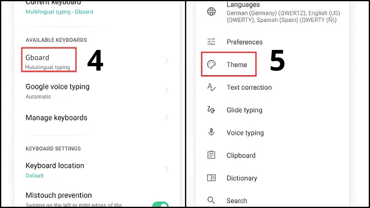 Truy cập Gboard Theme thực hiện cách đổi màu bàn phím trên điện thoại Oppo.
