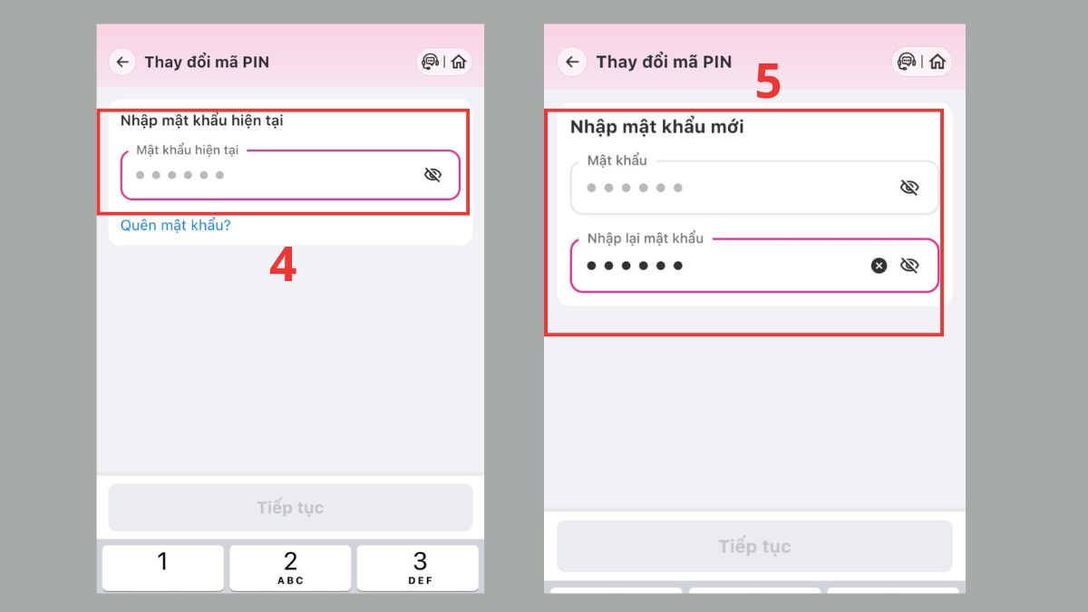 Thao tác nhập mã PIN mới hoàn thành cách đổi mật khẩu ví MoMo.