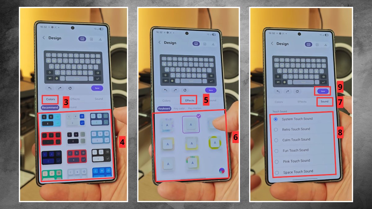 Tùy chỉnh hiệu ứng màu sắc và âm thanh trong cách đổi nền bàn phím samsung.