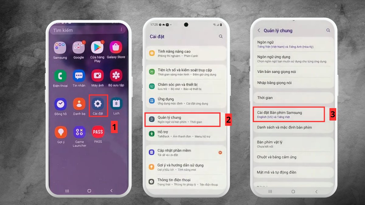 Truy cập mục Quản lý chung trong Cài đặt để bắt đầu cách đổi nền bàn phím samsung.