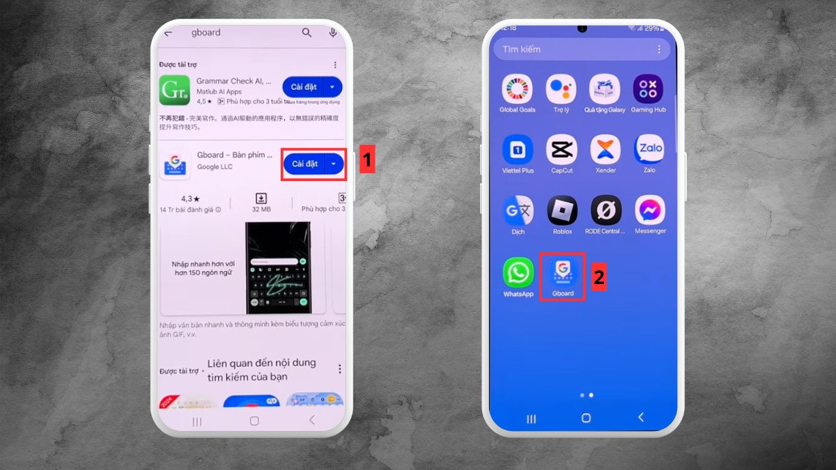 Cài đặt ứng dụng Gboard để thực hiện cách đổi hình nền bàn phím samsung bằng ảnh cá nhân.
