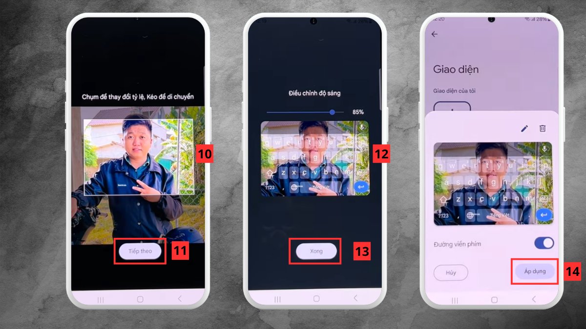 Căn chỉnh độ sáng và tỷ lệ ảnh khi thực hiện cách thay đổi hình nền bàn phím samsung.