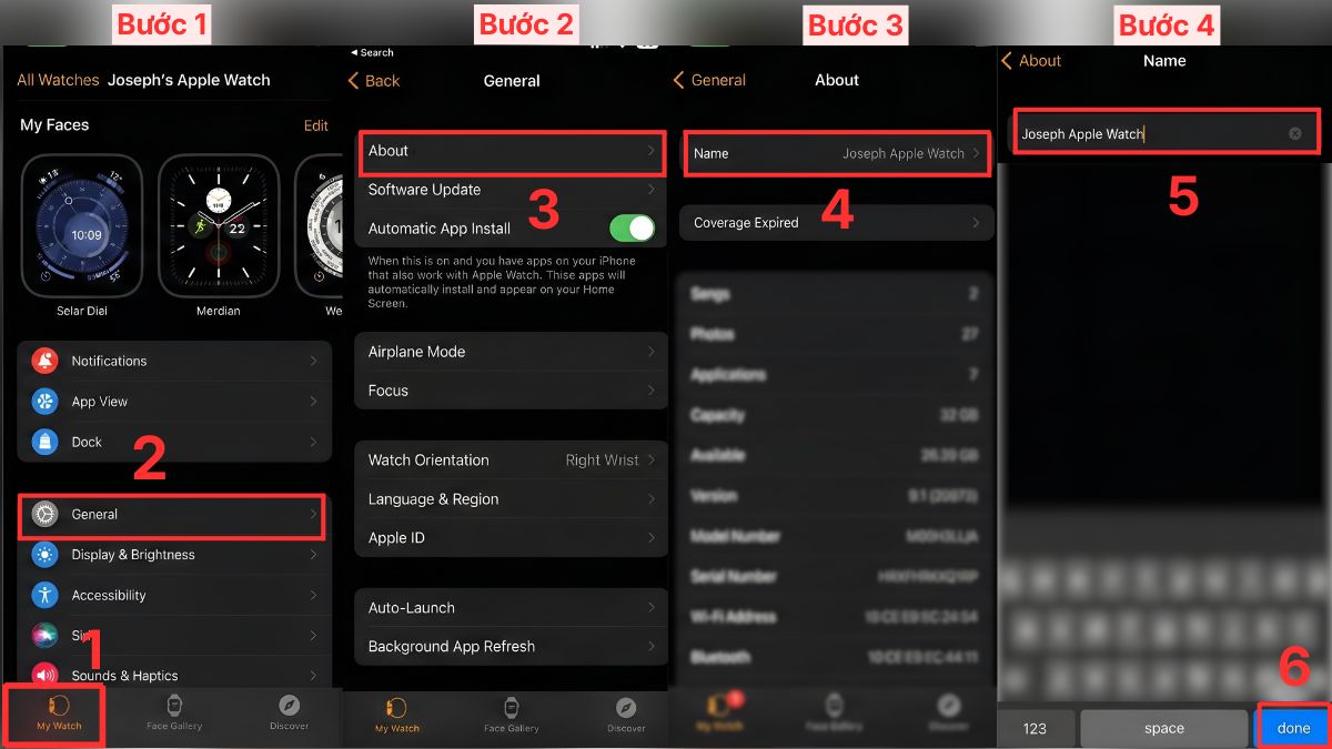 Vào mục General trong ứng dụng Watch để thực hiện cách đổi tên Apple Watch.