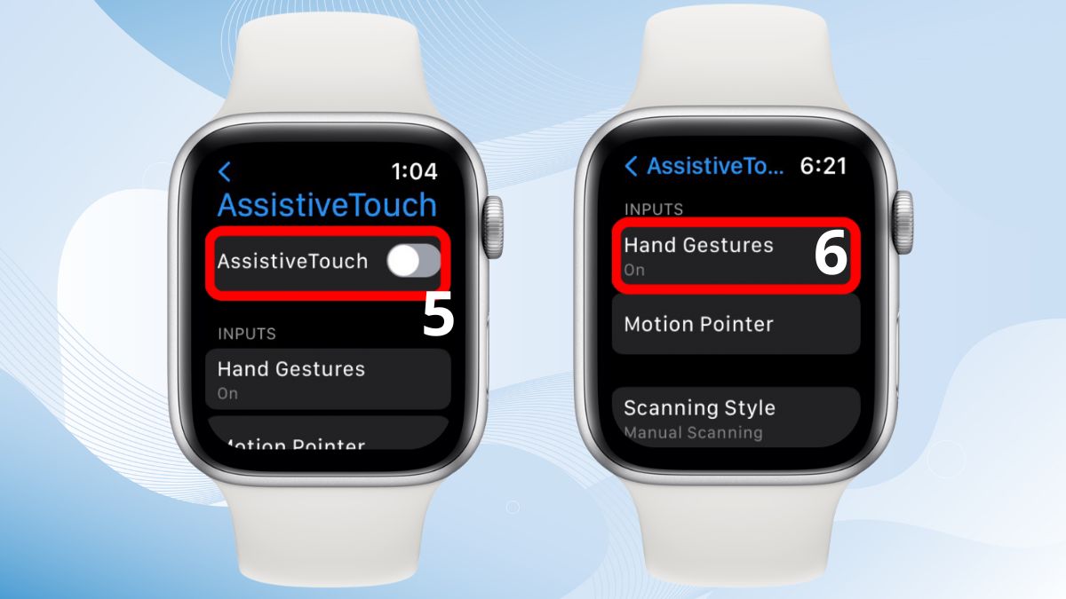Tùy chỉnh mục Hand Gestures (Cử chỉ tay) trong phần cài đặt assistive touch trên apple watch.