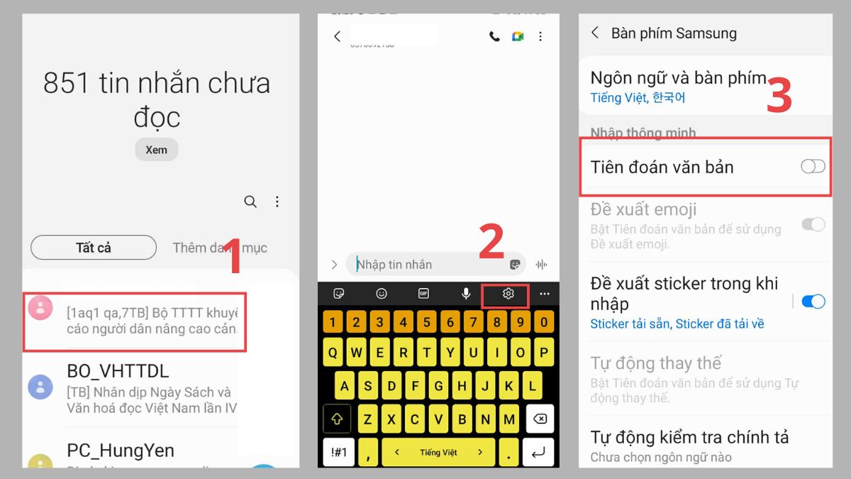 Thao tác gạt nút sang trái để hoàn tất cách tắt gợi ý bàn phím samsung trực tiếp.