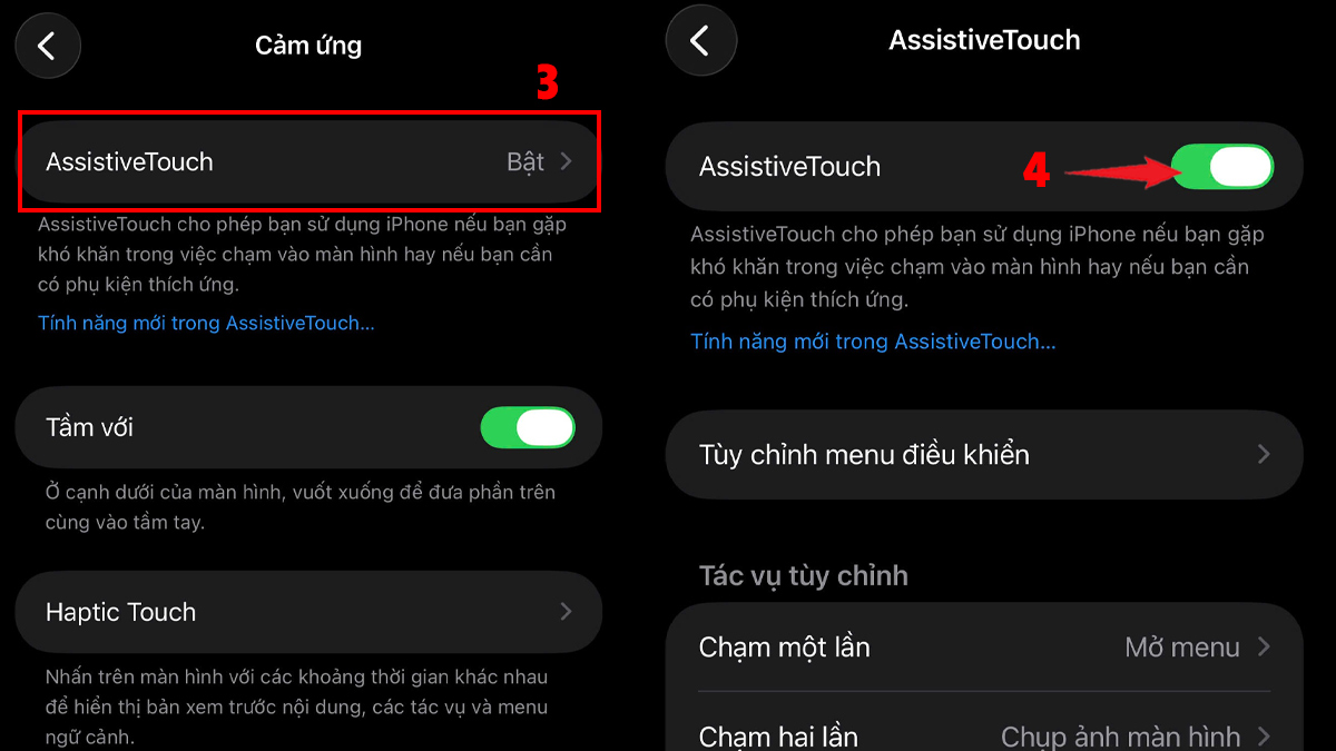Gạt tắt công tắc AssistiveTouch từ cách bật nút home ảo trên iphone 13.