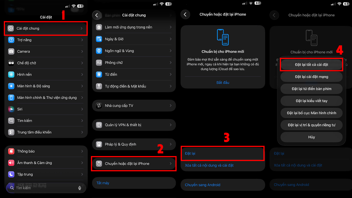 Đặt lại cài đặt gốc khi lỗi cách bật nút home ảo trên iphone 13.