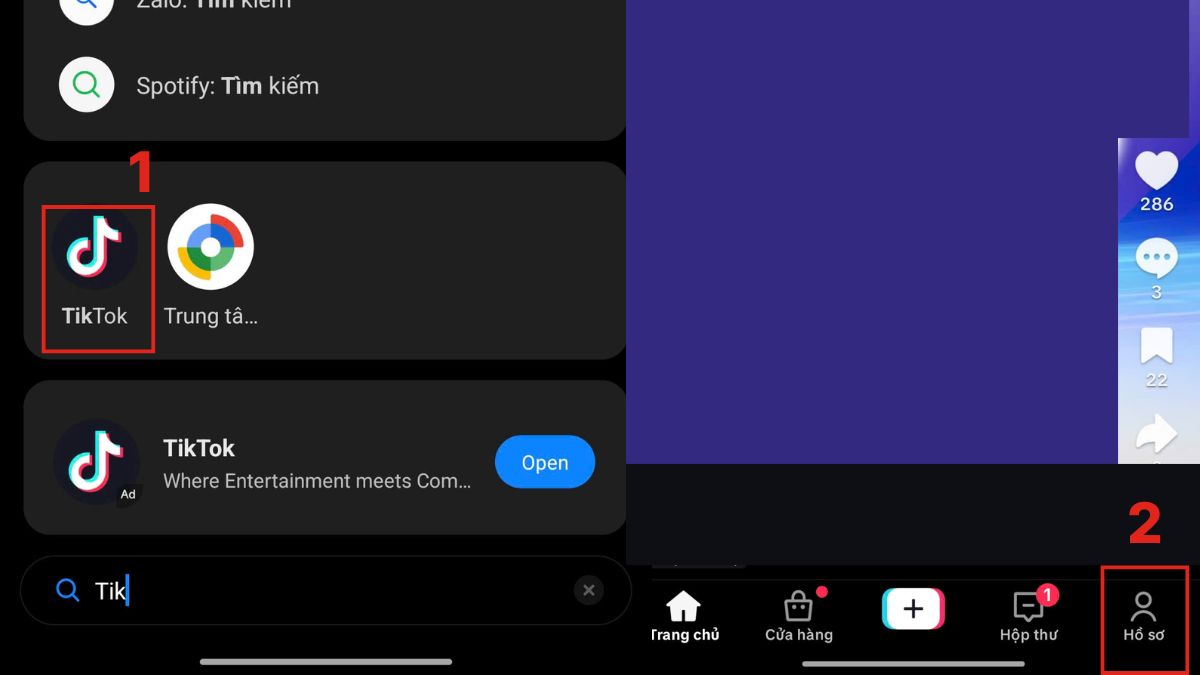 Mở ứng dụng và vào hồ sơ để thực hiện cách bật thông báo tiktok.