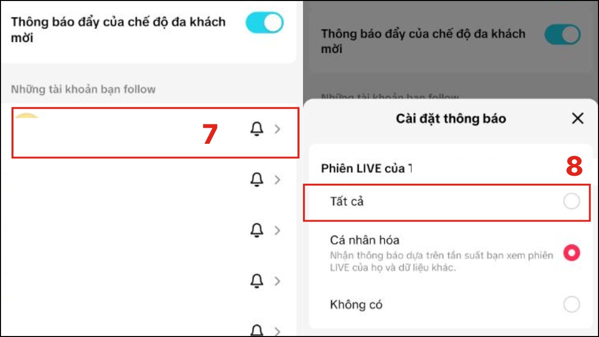 Chuyển trạng thái sang Tất cả để hoàn tất cách bật thông báo tiktok khi có Live.