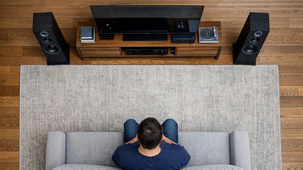 Áp dụng quy tắc tam giác đều trong vị trí đặt loa để âm thanh cân bằng.