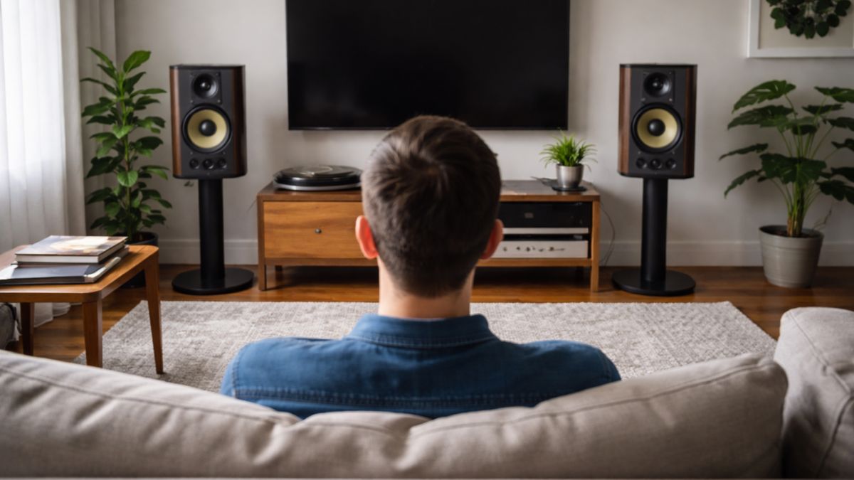 Sơ đồ bố trí loa trong phòng khách cho hệ thống loa 2.0 và 2.1.