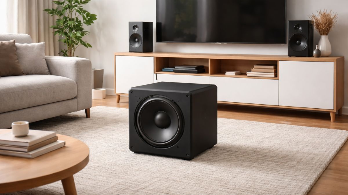 Cách bố trí loa sub ở vị trí giữa phòng giúp âm bass lan tỏa đồng đều hơn.