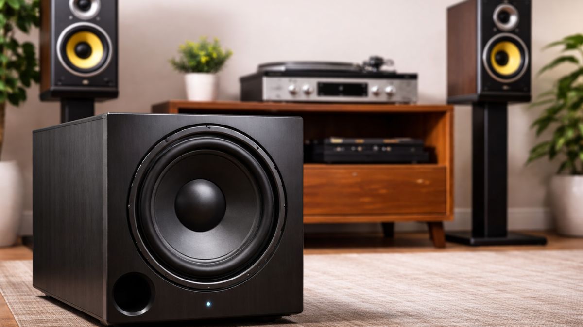 Bố trí loa sub gần loa chính cho hệ thống dàn nghe nhạc 2.1 đạt chuẩn âm thanh.