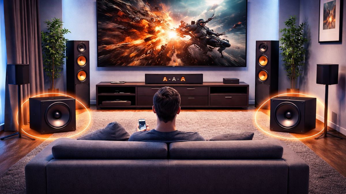 Sơ đồ vị trí đặt loa sub trong phòng khách cho hệ thống xem phim đa kênh 5.1 và 7.1.