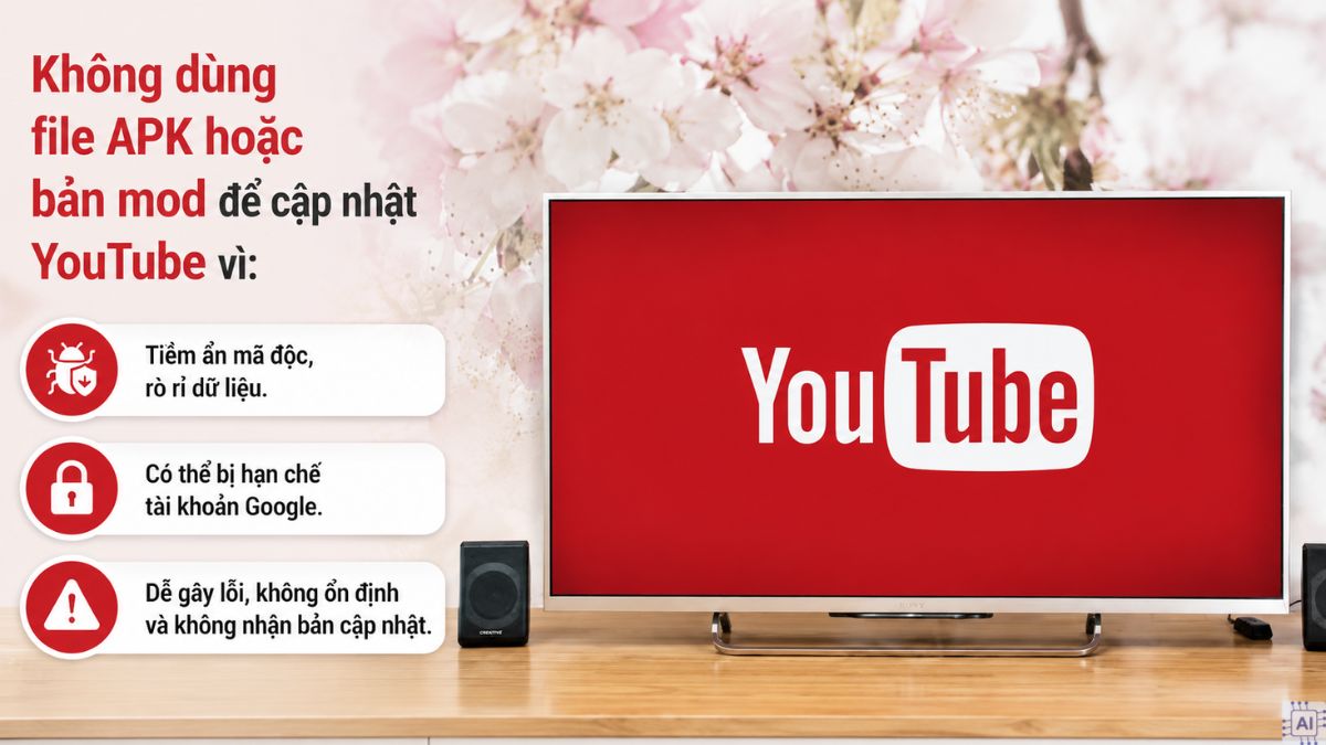 Cảnh báo rủi ro khi dùng file APK để thực hiện cách cập nhật youtube.