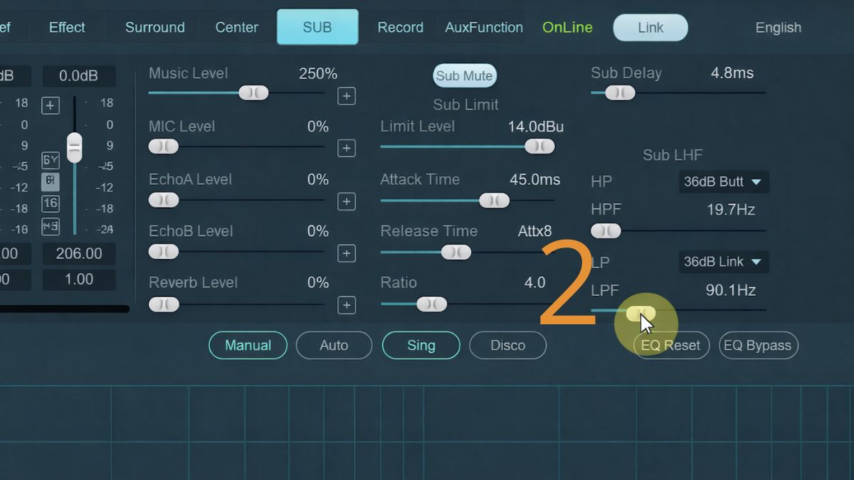 Thiết lập dải tần Low Pass Filter (LPF) khi tìm cách cắt tần số loa sub cho bass sạch.
